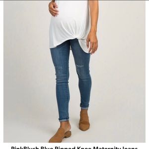 Pink Blush Blue Ripped Knee Maternity Jeans
